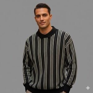 Vintage Versus Gianni Versace Black White Striped Wool Pullover Sweater - S/M